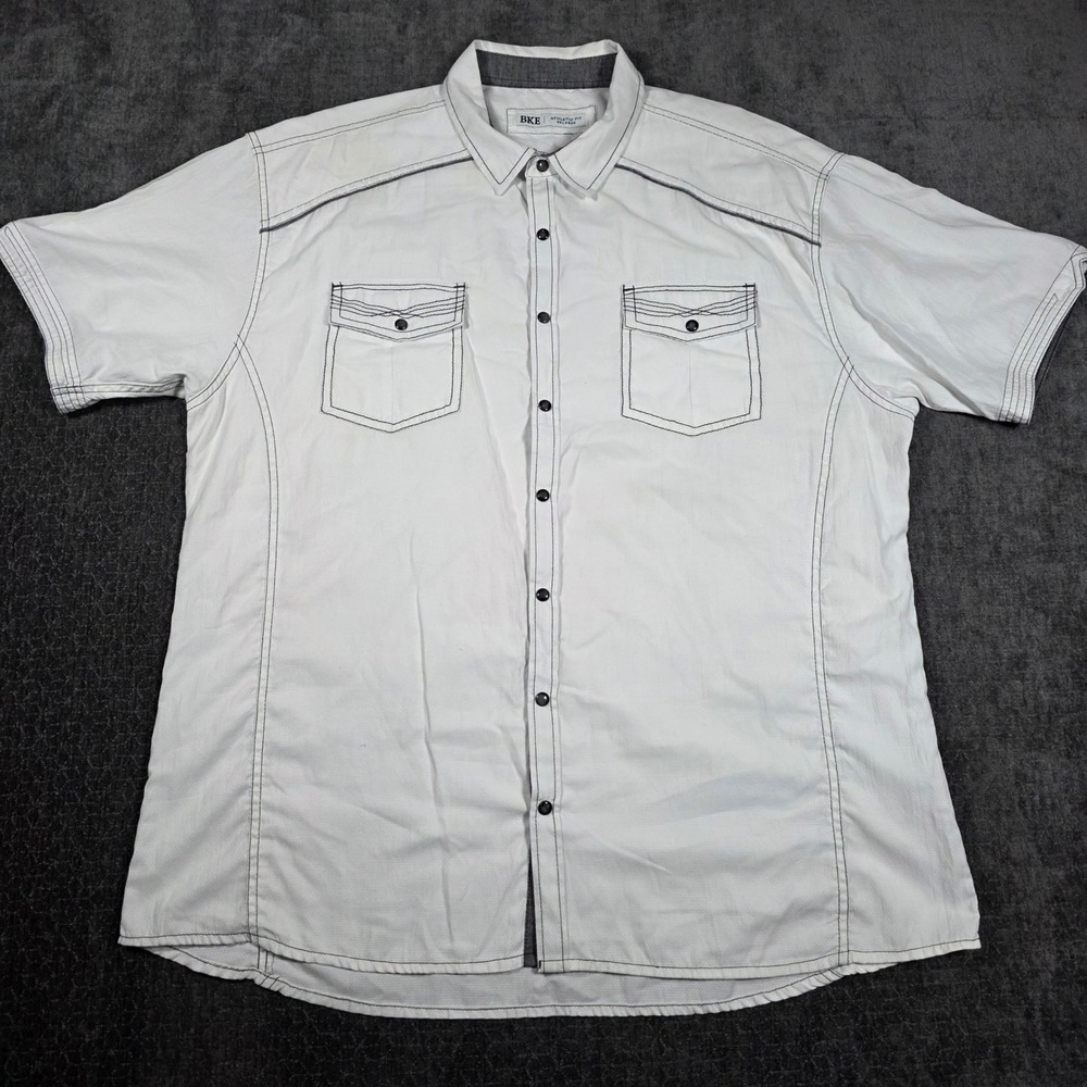 BKE Mens 3XL Athletic Fit Short Sleeve Button Up Shirt White Contrast Stitch
